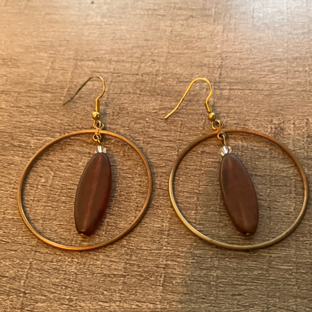 3/$6 Elegant Gold and Brown Hoop Earrings